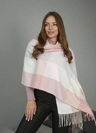 Шарф клетка в клетку палатиме теплый трендовый розово-бежевый