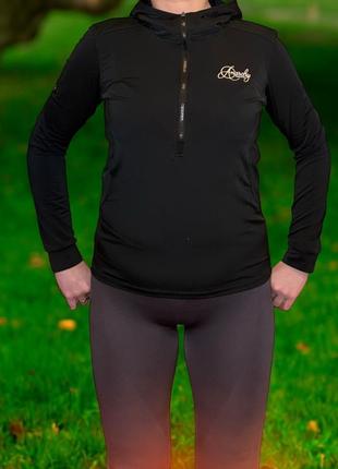 Р. 44-46/s-m женская спортивная термо-кофта с капюшоном чёрная