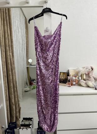 Сукня zara блискуча фіолетова довга