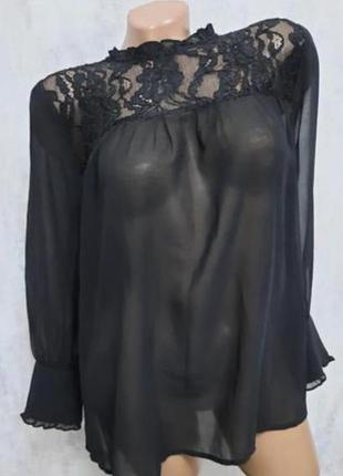 Шифонова блуза зі вставкою мережива вільного крою #549#