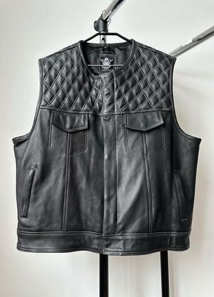 Мужской кожаный жилет мужской кожаный байкерский malparidos clubber diamond plane...