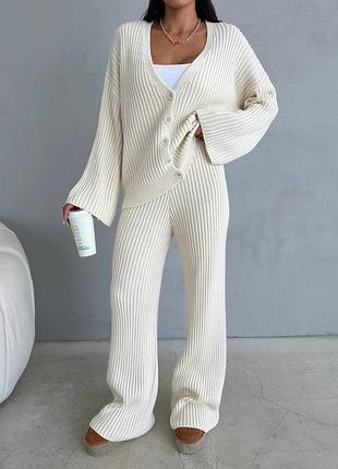 Різні кольори/реал📸в'язаний костюм в рубчик жіночий брючний кардиган брюки штани трикотажный
