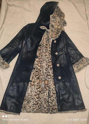 Эко дублёнка веганская шуба дублёнка леопард 46р