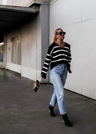 Светр кофта чорна в білу смужку з коміром m zara 5536 128