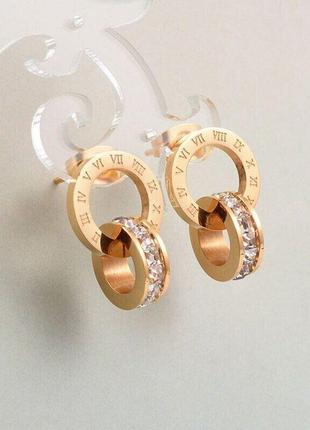 Серьги из нержавеющей стали с римскими цифрами и камушками