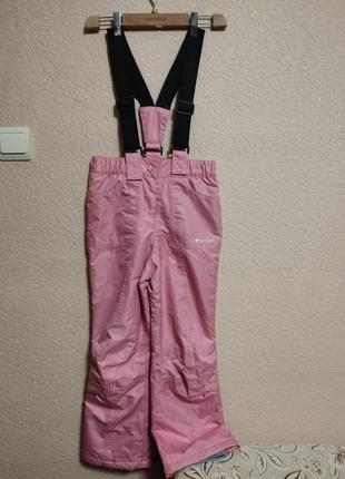 Брюки розовые утепленные на бретелях, Полукомбинезон для девочки 8-9роков, Рост 128-134см.