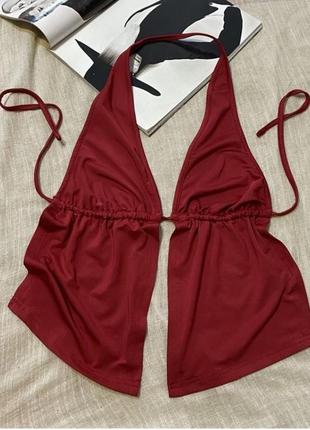 Shein крутой бордовый топ на завязки