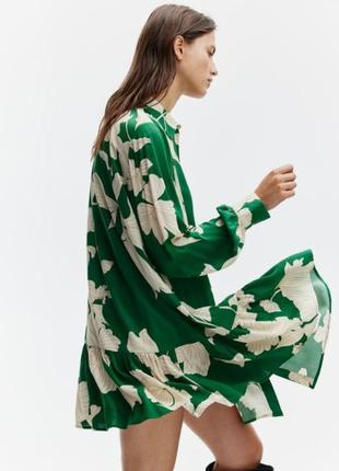 Новое вискозное платье h&m платье - рубашка оверсайз платье пышный волан цветочный принт цветы вискоза