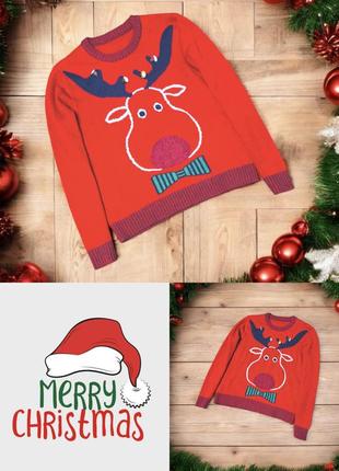 Красивая новогодняя кофта принт олень с колокольчиками nutmeg