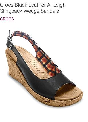 Черные кожаные босоножки crocs a-leigh на танкетке /11269/