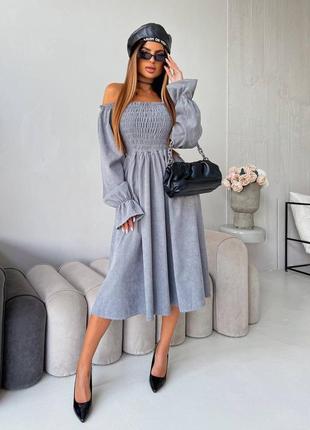 Женское романтичное праздничное платье миди вельвет х/б