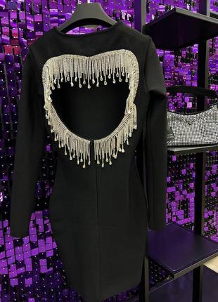 Люкс🔥реал📸платье бандажное с бахромой из страз из камней черная с открытой спиной платья вечернее вечернее нарядное короткая женская