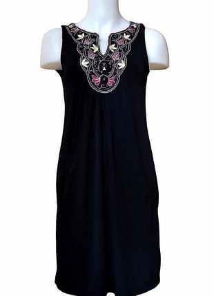 Коктейльное платье wallis маленькое чёрное платье шифт с вышивкой little black dress элегантное чёрное платье маленька чорна сукня