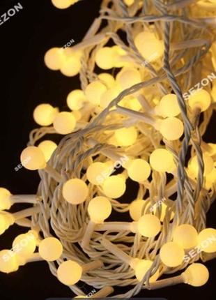 Гирлянда шарики кульки 10 мм 200 led 10 м белый провод, белый теплый1 фото