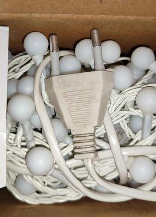 Гирлянда шарики кульки 10 мм 200 led 10 м белый провод, белый теплый