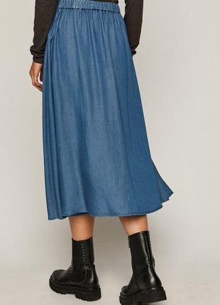 Волшебная джинсовая миди-юбка с разрезами на резинке