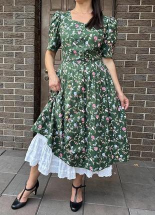 Вінтажна австрійська бавовняна сукня ошатне плаття дірндль з квітковим принтом vintage stories