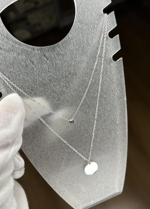 Колье подвійне, кольє монетка, двойное колье, новинка, с камнем, цепочка под серебро
