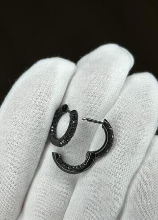 Сережки черные с камнями, блек ган, медзолото, позолота, новинка