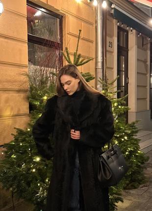 Норкова чорна довга шуба