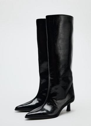 Сапоги в стиле китен хил zara 38 черные высокие сапоги zara
