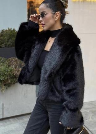 Черная короткая шуба шубка zara xs 34 s 36