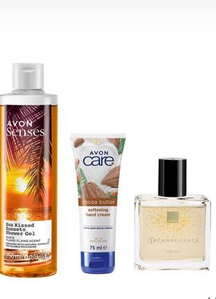 Avon набір 3 в 1 incadessence, гель для душу та крем для рук.