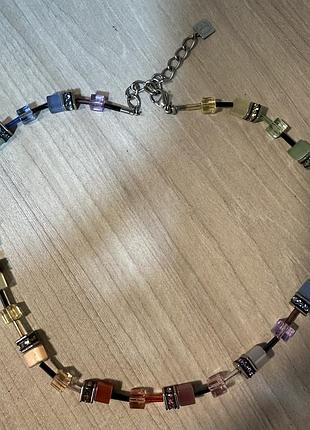 Намисто, кольє, буси з квадратних бусин, підвіска, різнокольорова