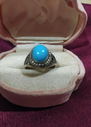 Кольцо винтаж, времен ссср, мельхиор, бирюза, р. 18.