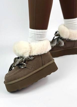 Угги замша коричневые черные рыжие на платформе