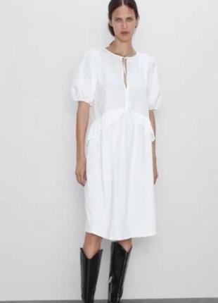 Белое платье миди свободного кроя от zara, белое платье миди.