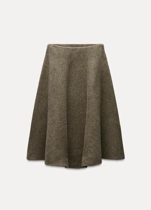Юбка трапеция шерстяная серо коричневая zara new