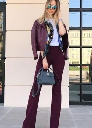Высокие брюки клеш bershka цвета марсала