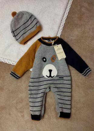 🧸теплий комплект ромпер + шапка, чоловічок