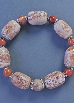 Браслет агат  овал +  яшма шарик