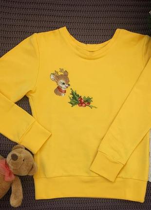 Новогодний детский реглан, кофта с вышивкой унисекс