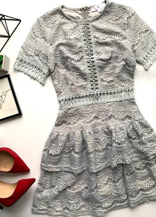 👗чудесное серое кружевное короткое платье с рюшами/серое платье мини с кружевом👗