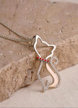 🐈‍⬛  подвеска серебро с золотом кошка золотая пластина