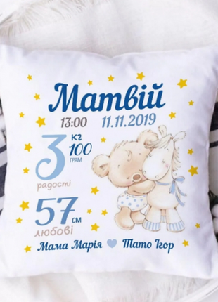Подушка іменна для хлопчиків 35x35 см