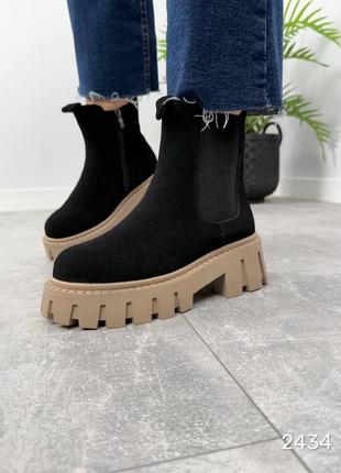 Женские зимние челси ботинки ботинки на высокой подошве утолщенной из натуральной замши замшевые зимние челси ботинки9 фото