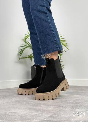 Женские зимние челси ботинки ботинки на высокой подошве утолщенной из натуральной замши замшевые зимние челси ботинки3 фото