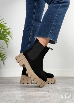 Женские зимние челси ботинки ботинки на высокой подошве утолщенной из натуральной замши замшевые зимние челси ботинки6 фото