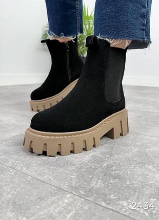 Женские зимние челси ботинки ботинки на высокой подошве утолщенной из натуральной замши замшевые зимние челси ботинки5 фото