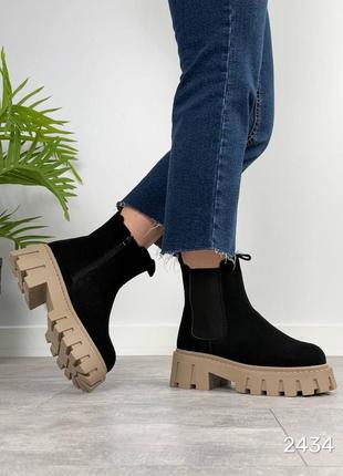 Женские зимние челси ботинки ботинки на высокой подошве утолщенной из натуральной замши замшевые зимние челси ботинки2 фото
