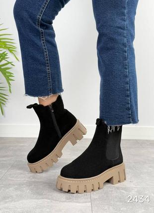 Женские зимние челси ботинки ботинки на высокой подошве утолщенной из натуральной замши замшевые зимние челси ботинки8 фото