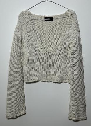 Свитер укороченный крупной вязки, кроп топ, рукава клеш cider