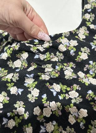 H&m жіноча чорна міні-сукня у квітковий принт, літнє миле плаття з трояндами, стрейчева котонова сукня, розмір s/m4 фото