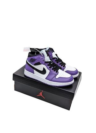 Женские зимние кроссовки nike air jordan retro 1 белые с фиолетовым