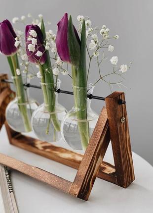 Стеклянная ваза подставка три колбы