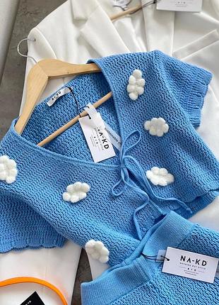 Вязаный женский кардиган с облаками 💙🌨️